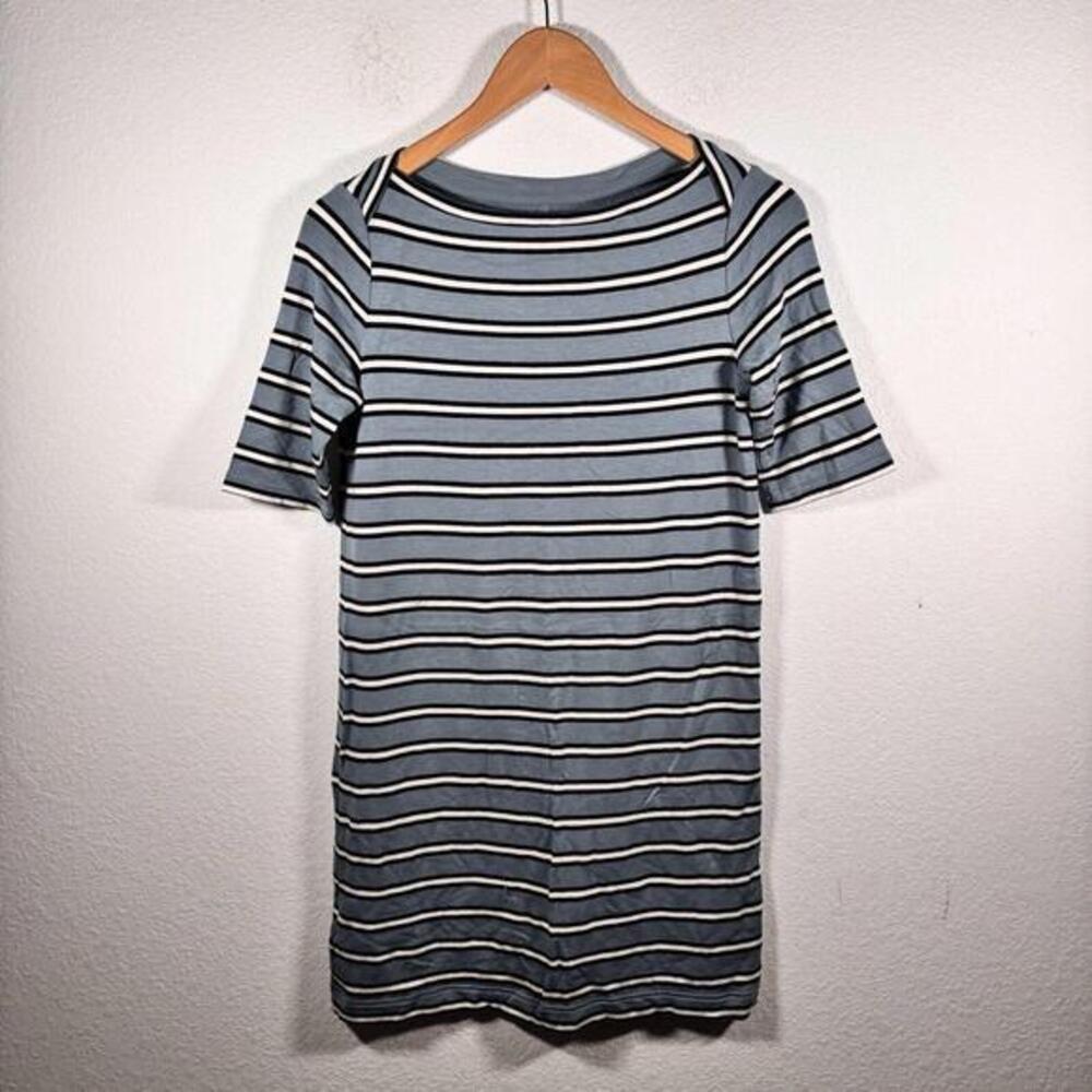 NWT Women's LOU & GREY Blue Striped Signature Soft Boatneck Dress Sz XS - Picture 1 of 3